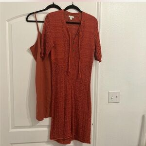 Sundance- Burnt Orange Knit Dress with Slip